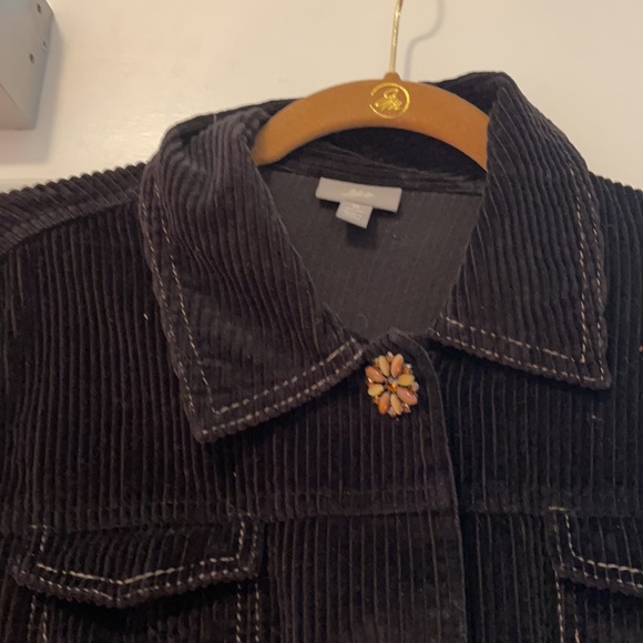J Jill black Corduroy jacket with crystal flower buttons medium - Picture 3 of 7